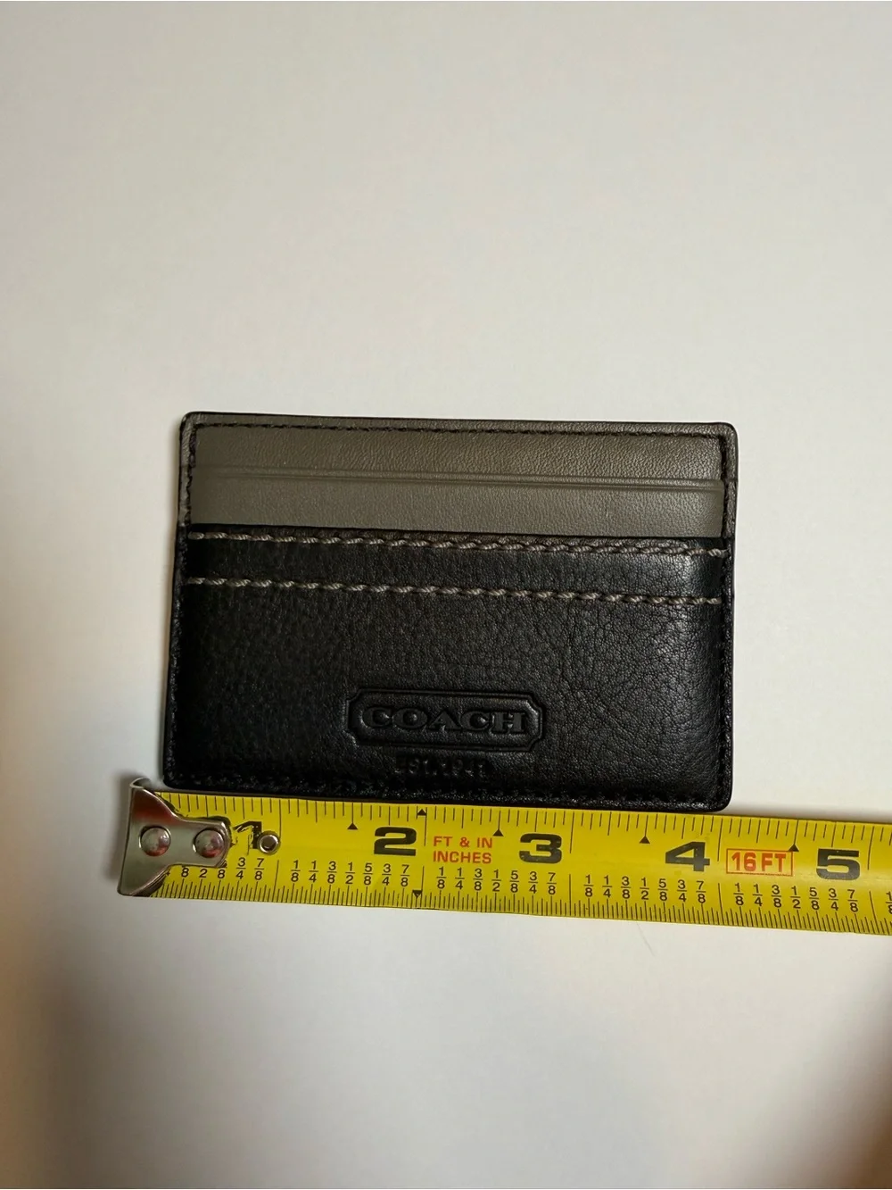 Coach Men’s Leather Card Case, Solid Black/Gray Wallet Slim